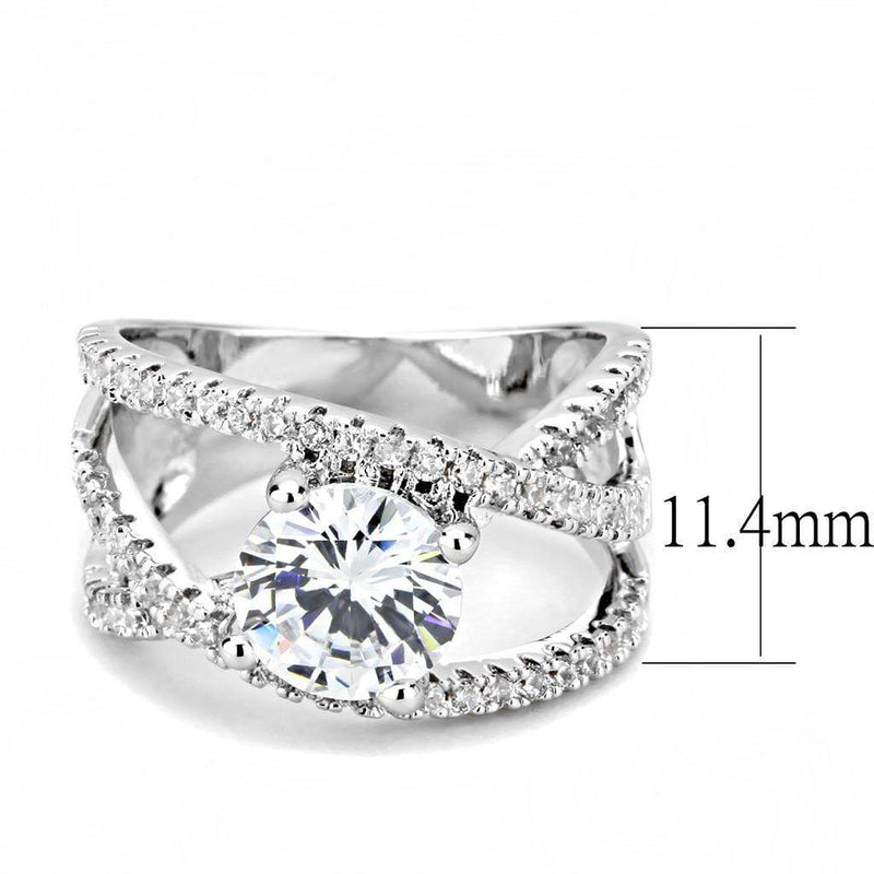 Right Hand Ring 3W1529 Rhodium Brass Ring with AAA Grade CZ