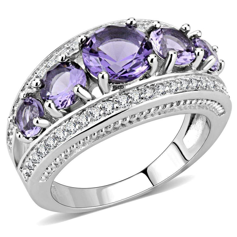 Right Hand Ring 3W1530 Rhodium Brass Ring with Synthetic in Amethyst