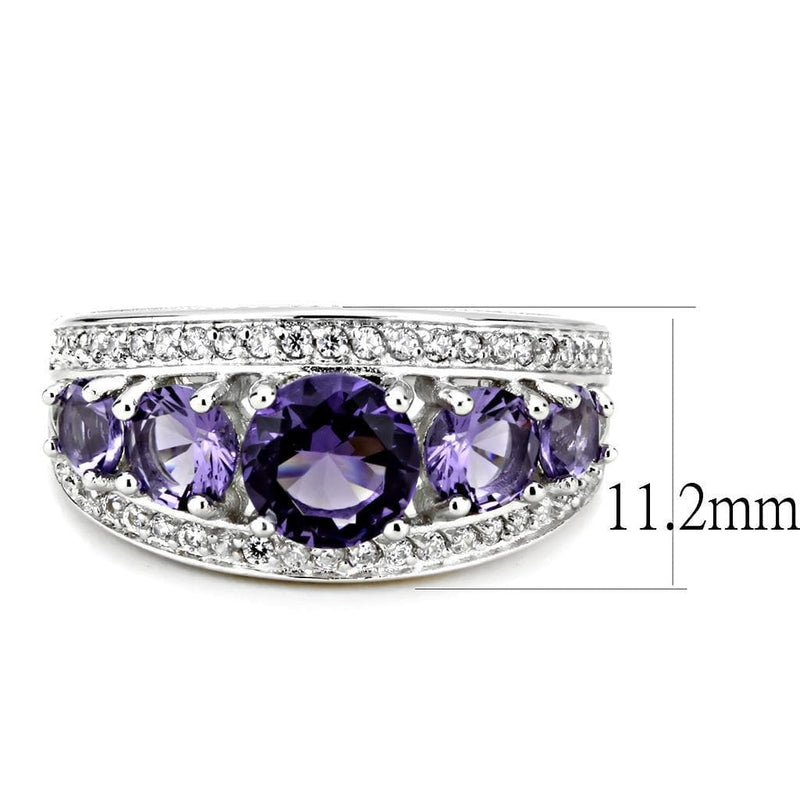 Right Hand Ring 3W1530 Rhodium Brass Ring with Synthetic in Amethyst