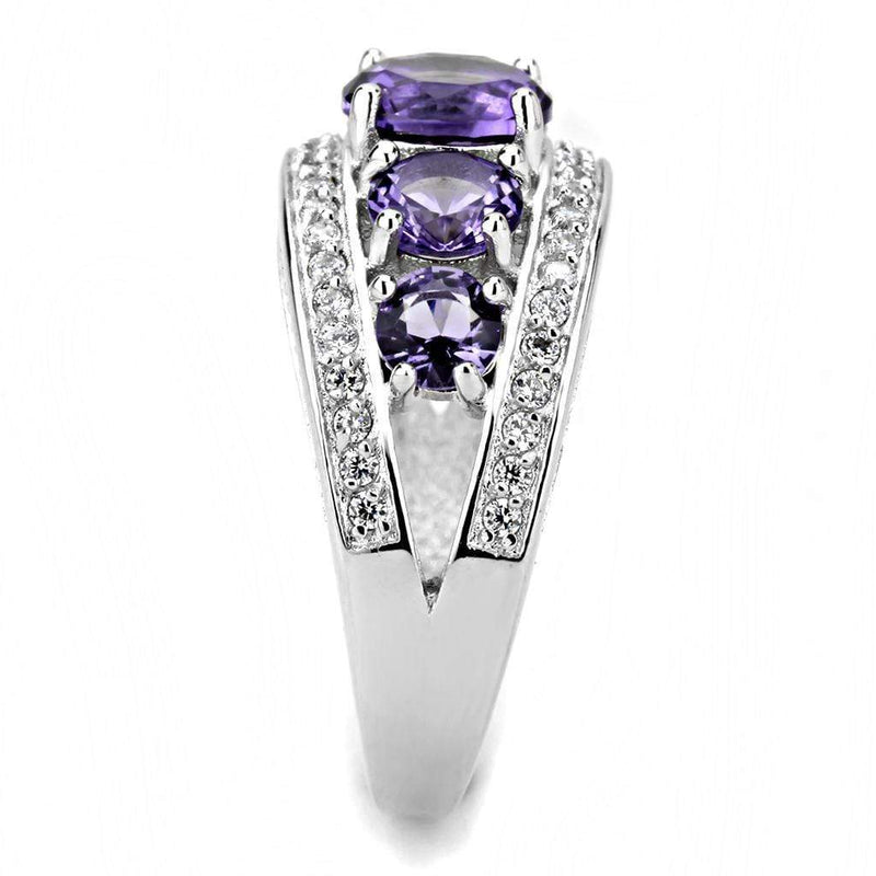 Right Hand Ring 3W1530 Rhodium Brass Ring with Synthetic in Amethyst