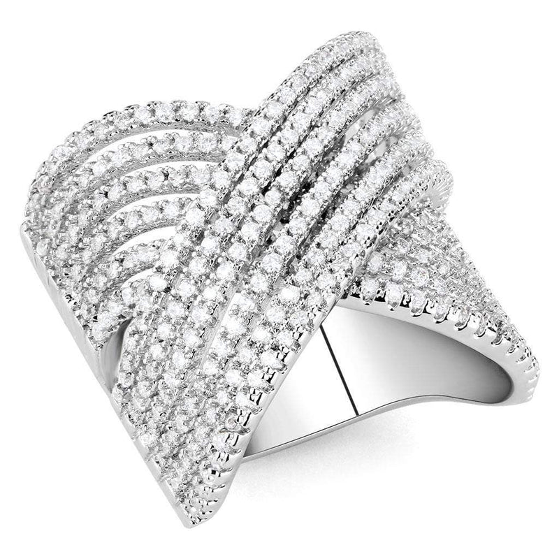 Right Hand Ring 3W1539 Rhodium Brass Ring with AAA Grade CZ