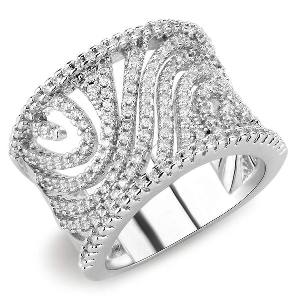 Right Hand Ring 3W1548 Rhodium Brass Ring with AAA Grade CZ