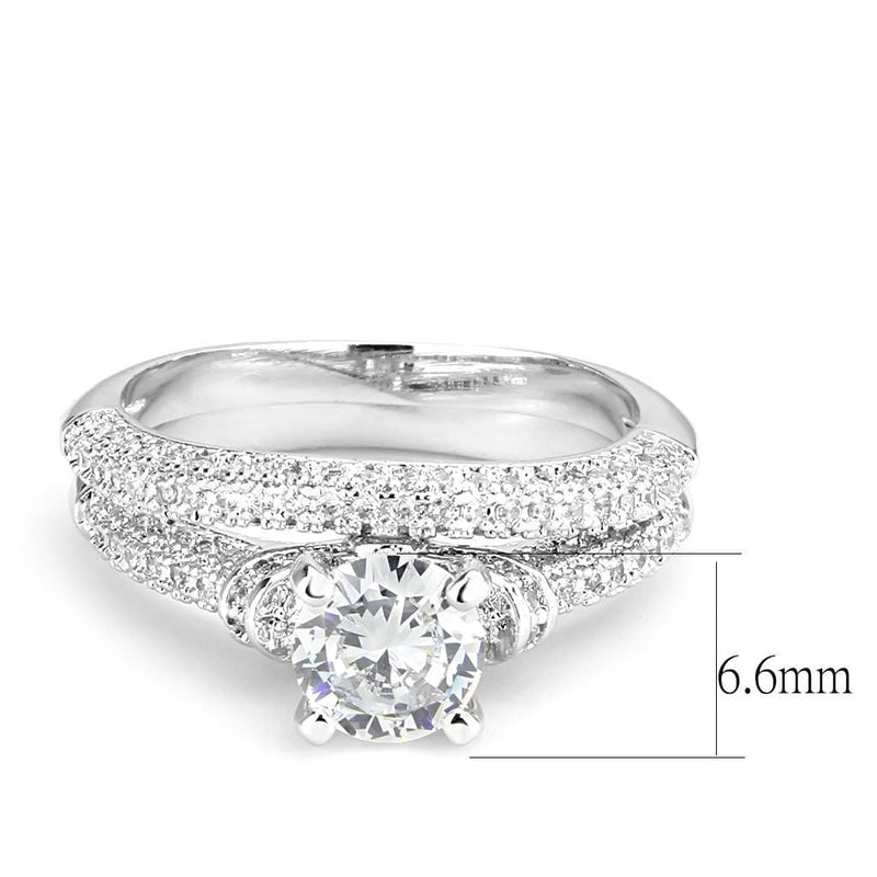 Right Hand Ring 3W1555 Rhodium Brass Ring with AAA Grade CZ