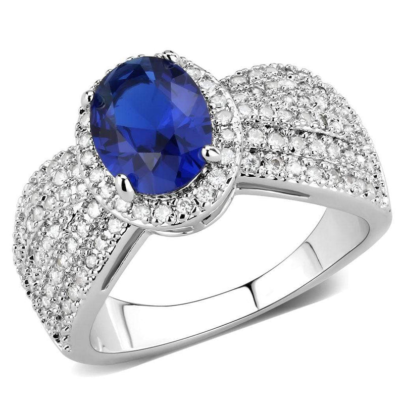 Right Hand Ring 3W1563 Rhodium Brass Ring with Synthetic in London Blue