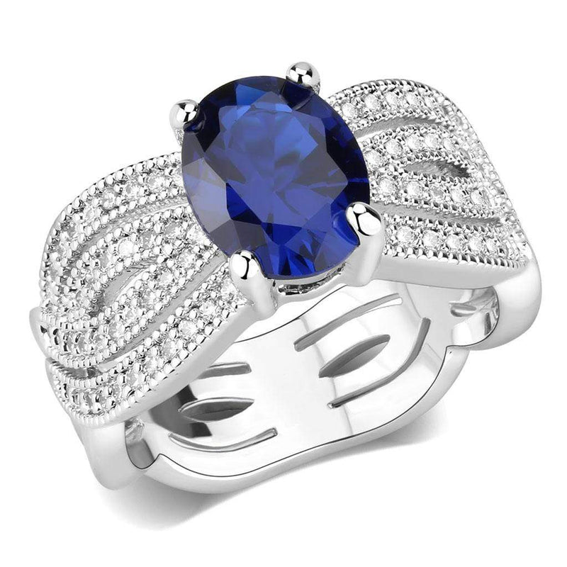 Right Hand Ring 3W1564 Rhodium Brass Ring with Synthetic in London Blue