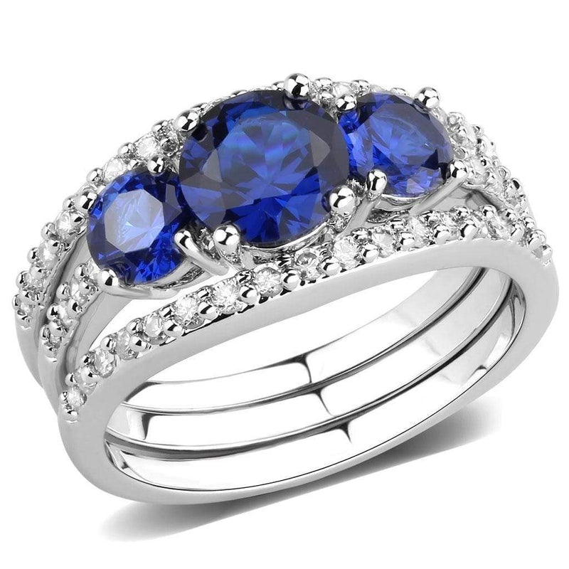 Right Hand Ring 3W1566 Rhodium Brass Ring with Synthetic in London Blue