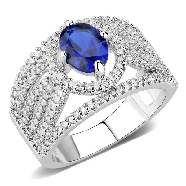 Right Hand Ring 3W1567 Rhodium Brass Ring with Synthetic in London Blue
