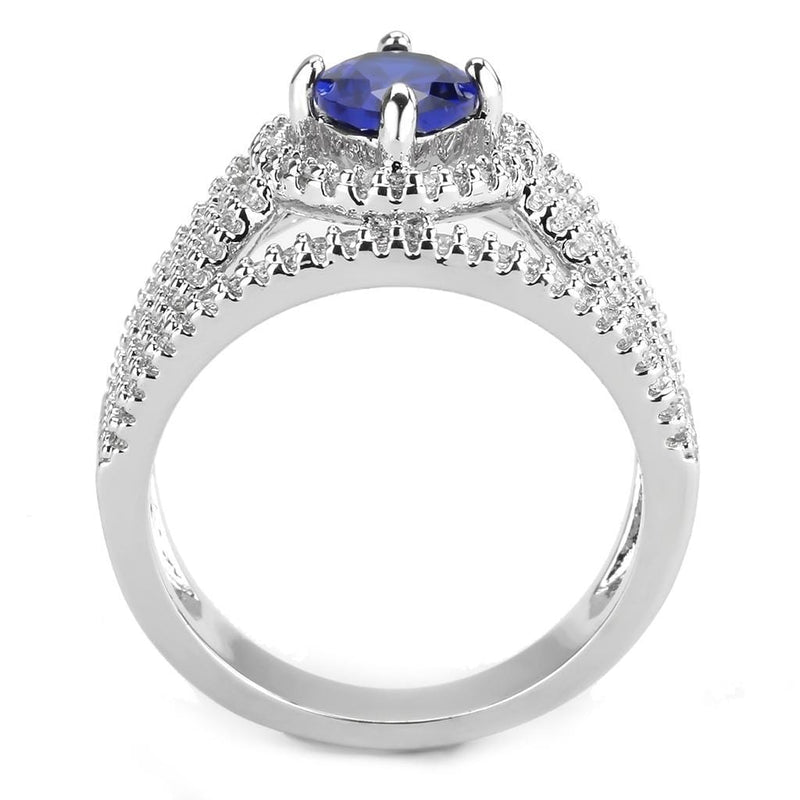 Right Hand Ring 3W1567 Rhodium Brass Ring with Synthetic in London Blue