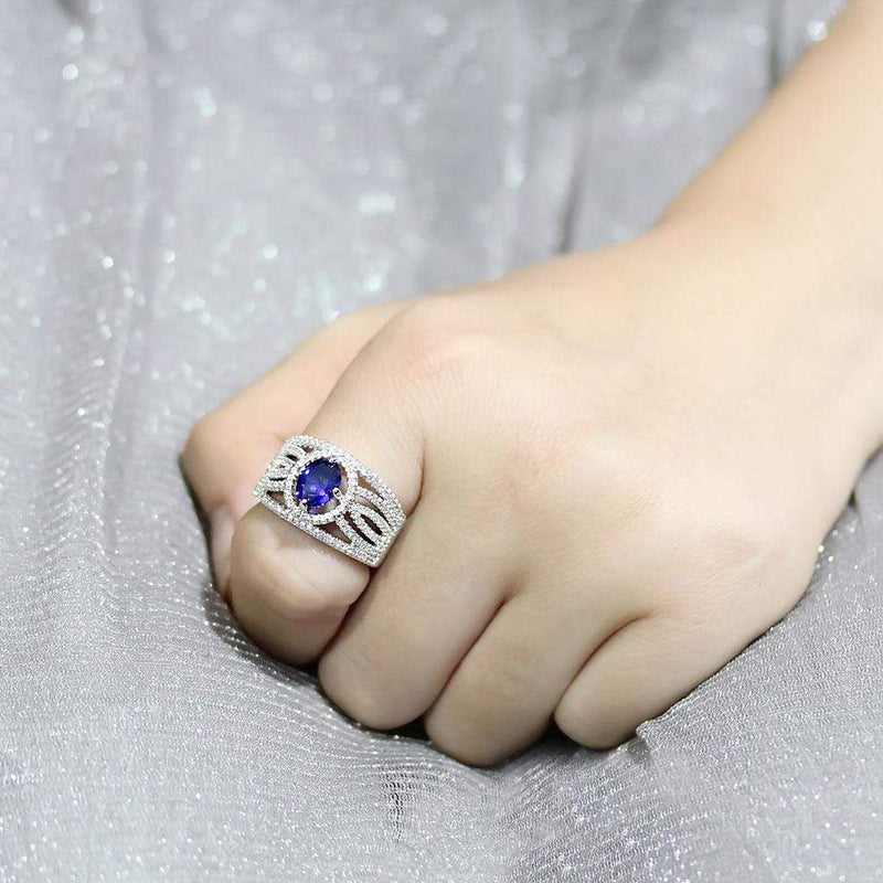 Right Hand Ring 3W1567 Rhodium Brass Ring with Synthetic in London Blue