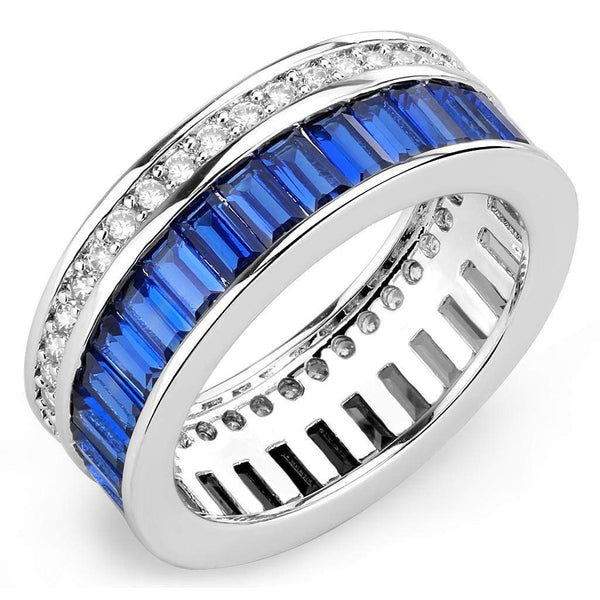 Silver Jewelry Rings Right Hand Ring 3W1568 Rhodium Brass Ring with Synthetic in London Blue Alamode Fashion Jewelry Outlet
