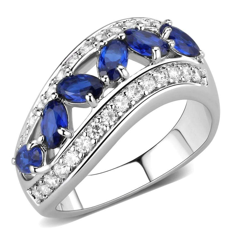 Right Hand Ring 3W1569 Rhodium Brass Ring with Synthetic in London Blue