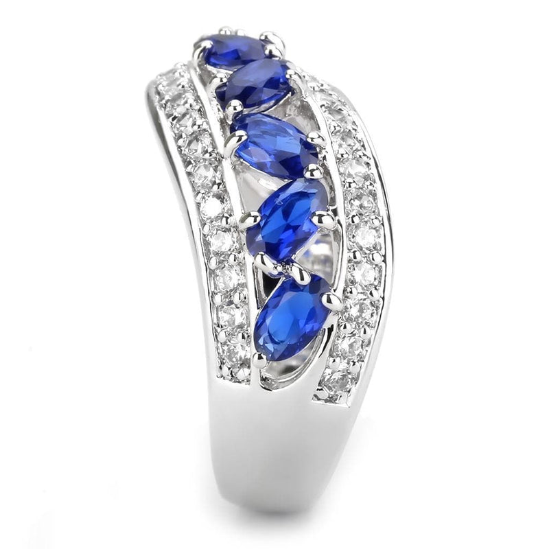 Right Hand Ring 3W1569 Rhodium Brass Ring with Synthetic in London Blue