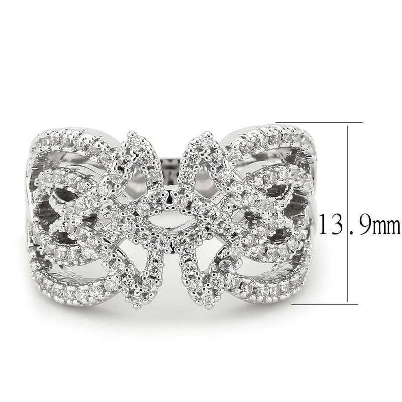 Right Hand Ring 3W1581 Rhodium Brass Ring with AAA Grade CZ