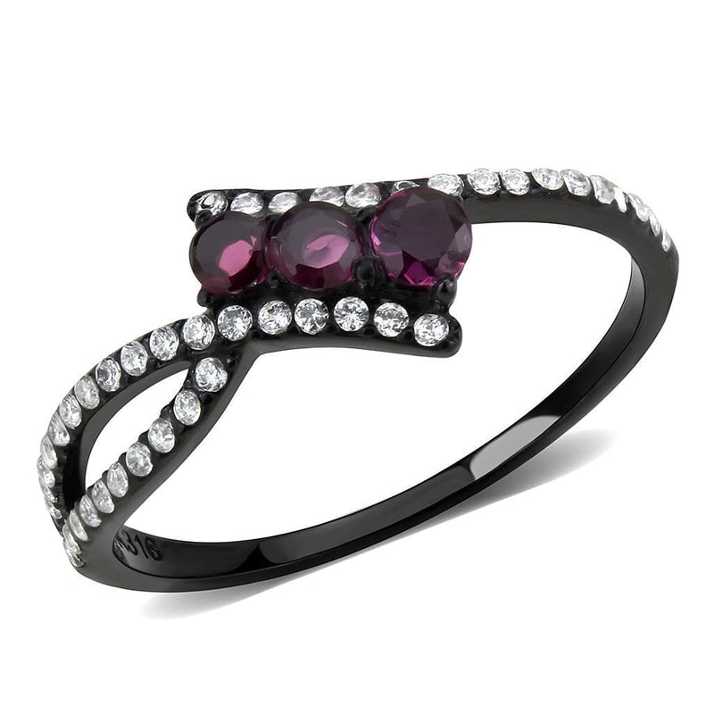 Silver Jewelry Rings Rings For Girls DA324 Black - Stainless Steel Ring with CZ in Fuchsia Alamode Fashion Jewelry Outlet