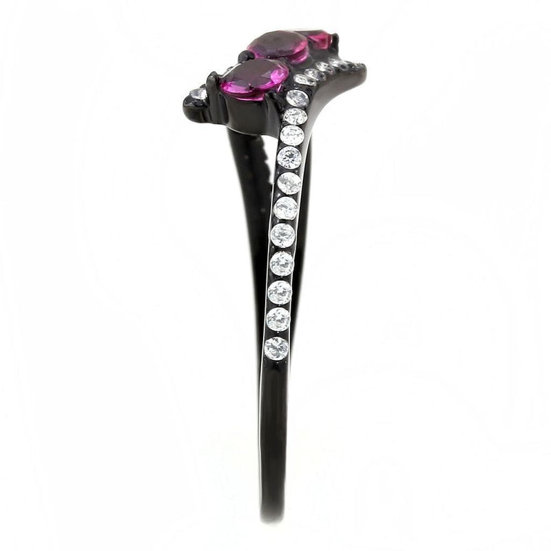 Silver Jewelry Rings Rings For Girls DA324 Black - Stainless Steel Ring with CZ in Fuchsia Alamode Fashion Jewelry Outlet