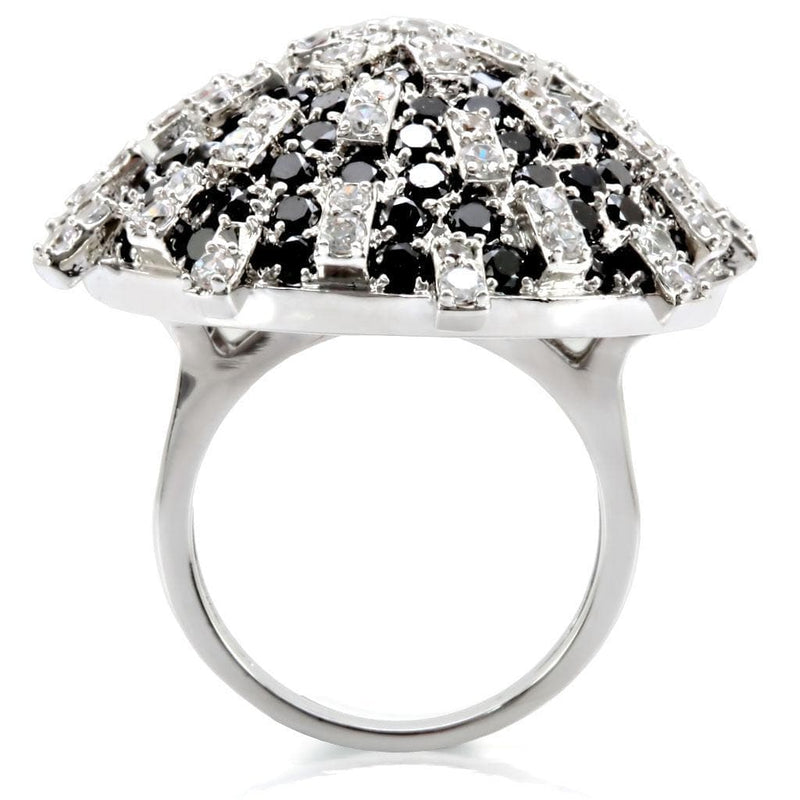 Rings For Sale 1W029 Rhodium Brass Ring with AAA Grade CZ in Black Diamond