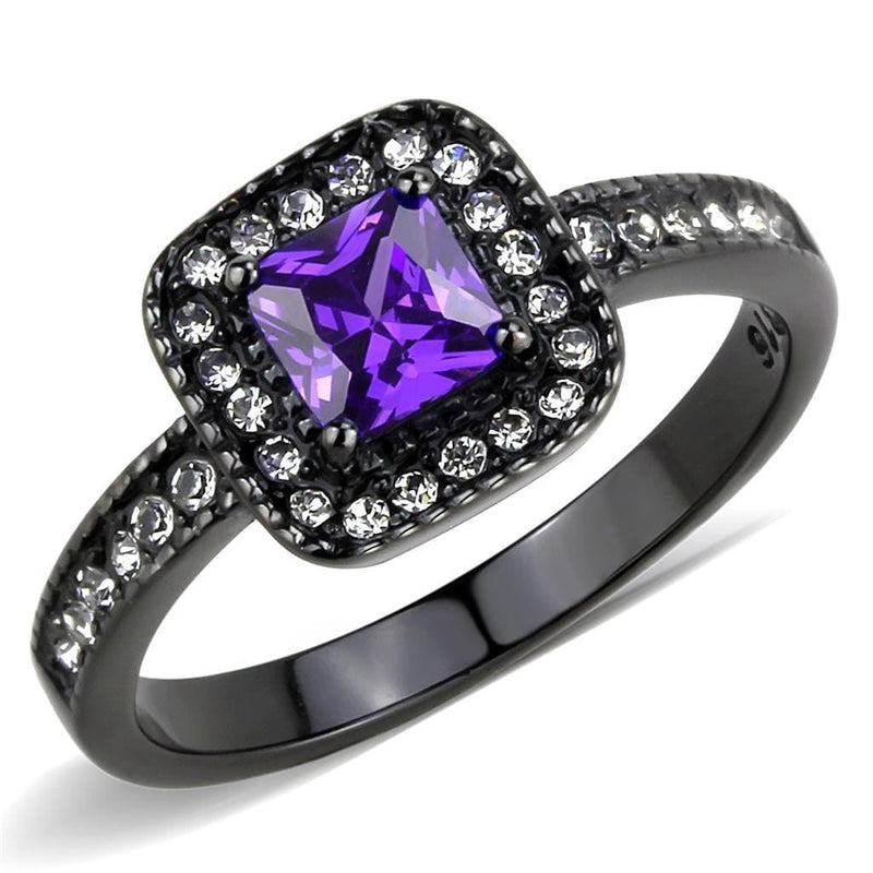 Rings For Women TK3450 Black - Stainless Steel Ring with CZ in Tanzanite