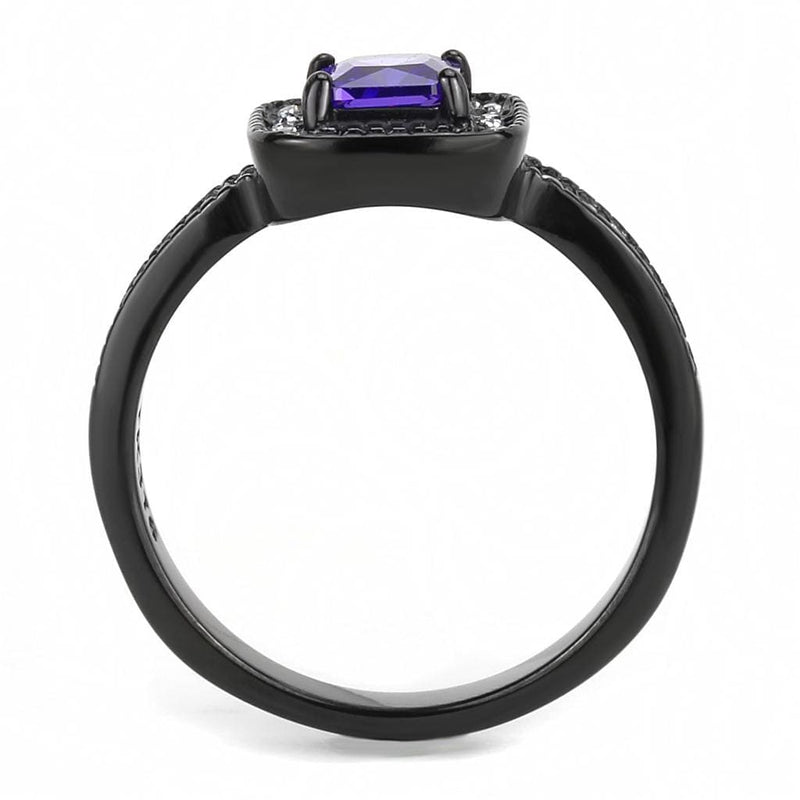 Rings For Women TK3450 Black - Stainless Steel Ring with CZ in Tanzanite