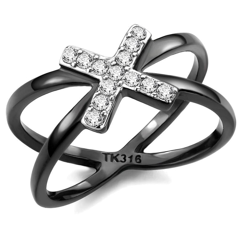 Rings For Women TK3635 Two-Tone Black - Stainless Steel Ring with CZ