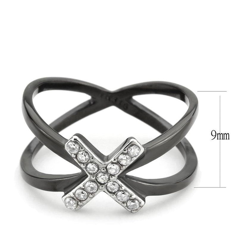 Silver Jewelry Rings Rings For Women TK3635 Two-Tone Black - Stainless Steel Ring with CZ Alamode Fashion Jewelry Outlet