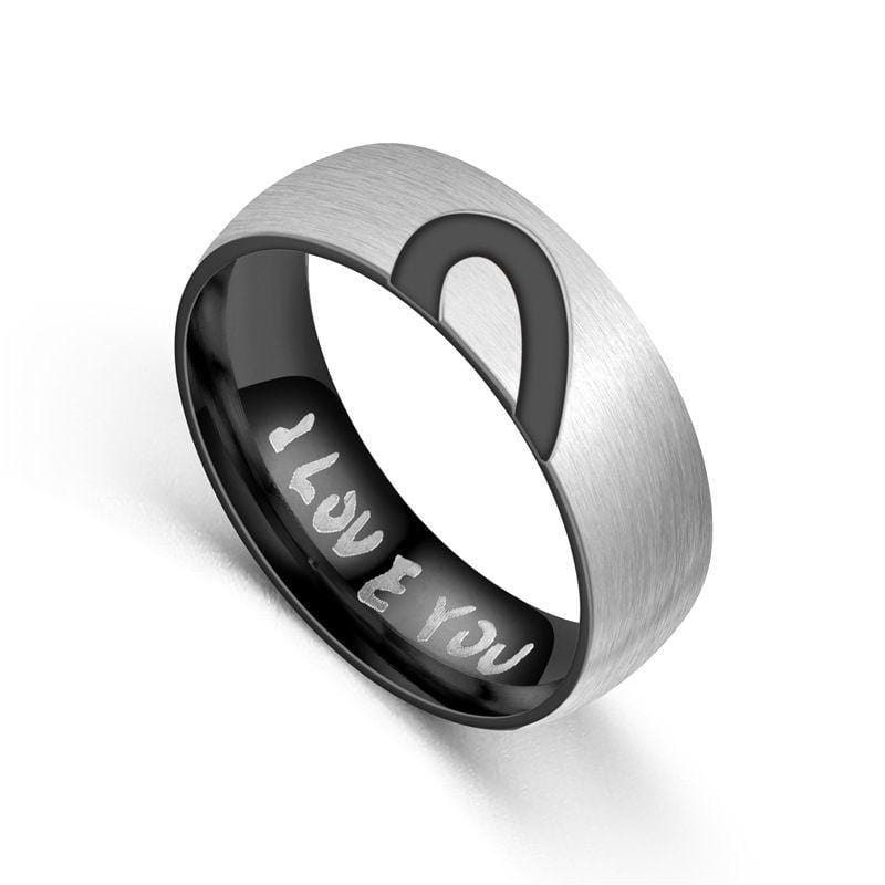 Silver Jewelry Rings Romantic Heart Carving Design I LOVE YOU Pattern Steel Ring TIY