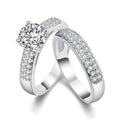 Silver Jewelry Rings Romantic Women Classic Design Trendy Silver Color Luxury Zircon 2pcs Wedding Ring TIY