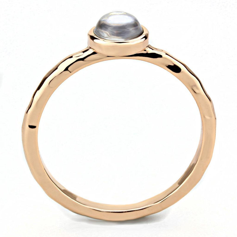 Rose Gold Band Rings 3W1493 Rose Gold Brass Ring with Synthetic in Aquamarine