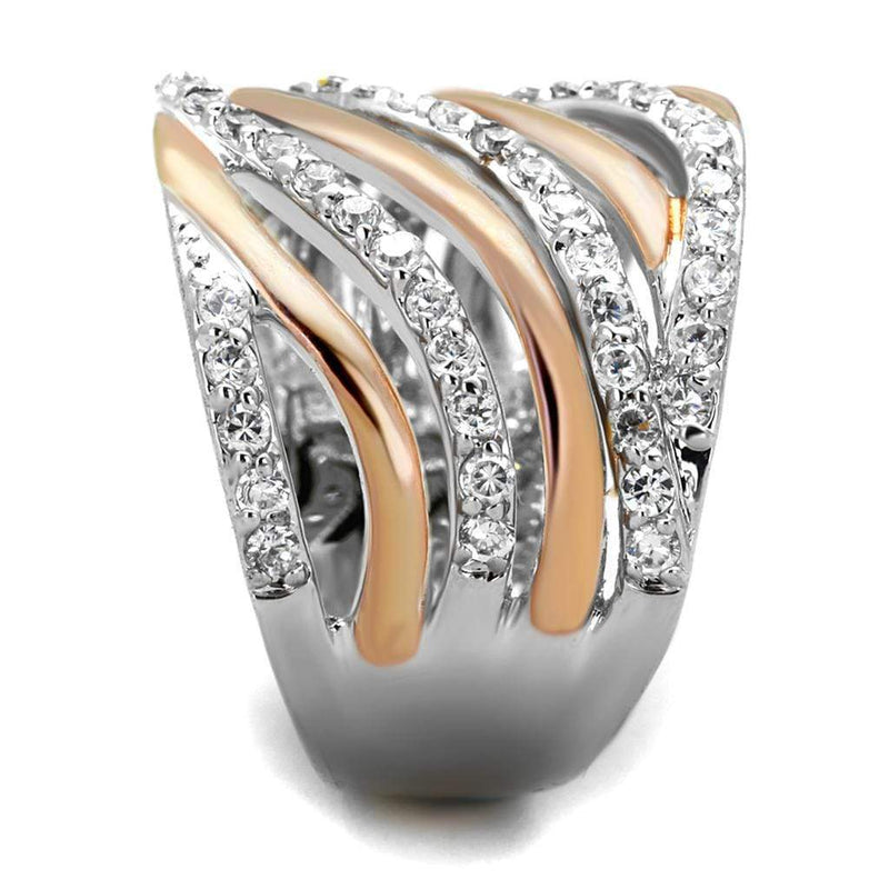 Silver Jewelry Rings Rose Gold Band Rings 3W857 Rose Gold + Rhodium Brass Ring with CZ Alamode Fashion Jewelry Outlet