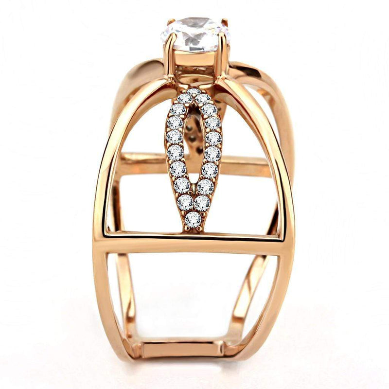 Rose Gold Band Rings DA169 Rose Gold - Stainless Steel Ring with CZ