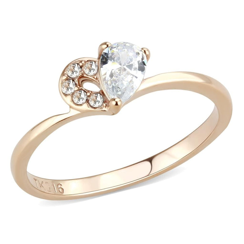 Rose Gold Engagement Rings TK3713 Rose Gold - Stainless Steel Ring with CZ