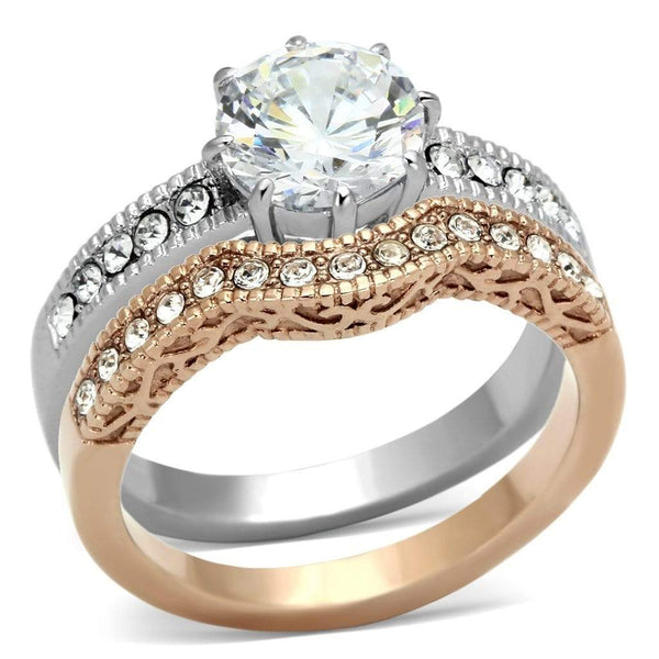 Rose Gold Engagement Rings TK966 Two-Tone Rose Gold Stainless Steel Ring