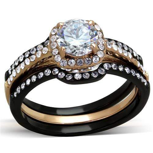 Rose Gold Rings TK2020 Rose Gold+ Black - Stainless Steel Ring with CZ
