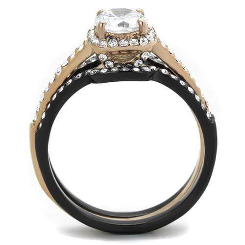 Rose Gold Rings TK2020 Rose Gold+ Black - Stainless Steel Ring with CZ