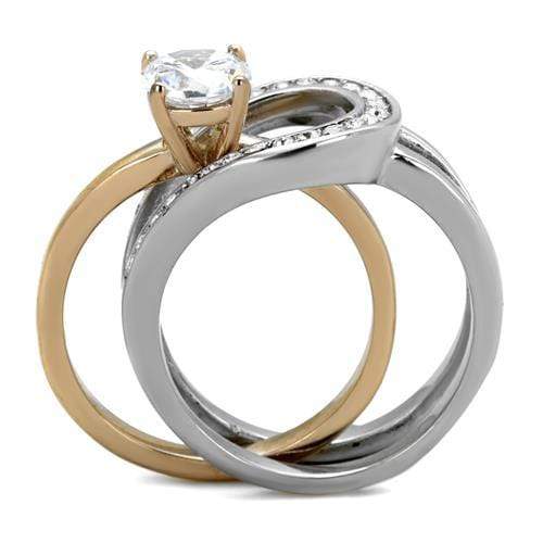 Rose Gold Rings TK2032 Two-Tone Rose Gold Stainless Steel Ring with CZ