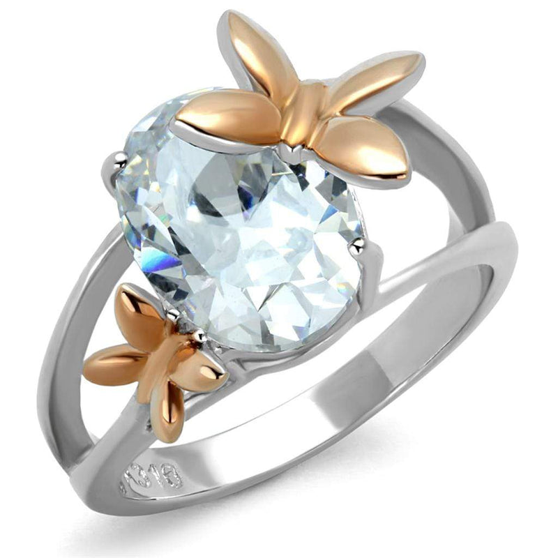 Rose Gold Rings TK2135 Two-Tone Rose Gold Stainless Steel Ring with CZ