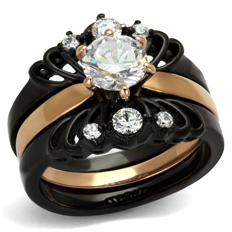 Rose Gold Rings TK2189 Rose Gold+ Black - Stainless Steel Ring with CZ