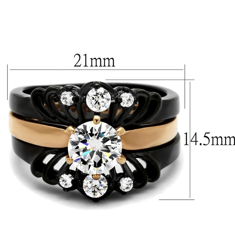 Rose Gold Rings TK2189 Rose Gold+ Black - Stainless Steel Ring with CZ