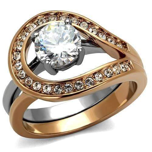 Silver Jewelry Rings Rose Gold Rings TK2479 Two-Tone Rose Gold Stainless Steel Ring with CZ Alamode Fashion Jewelry Outlet