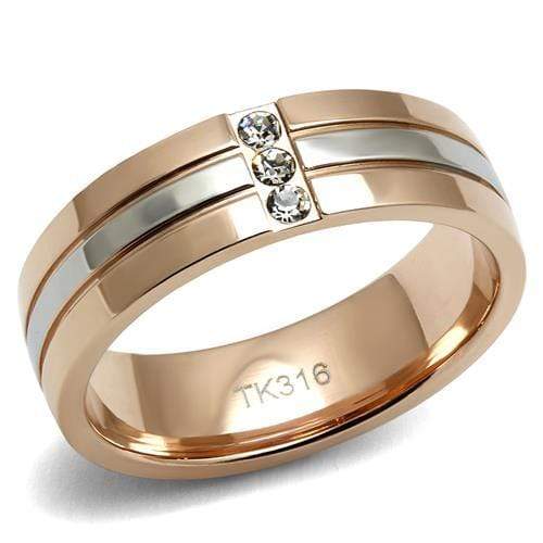 Rose Gold Rings TK2570 Two-Tone Rose Gold Stainless Steel Ring with Crystal