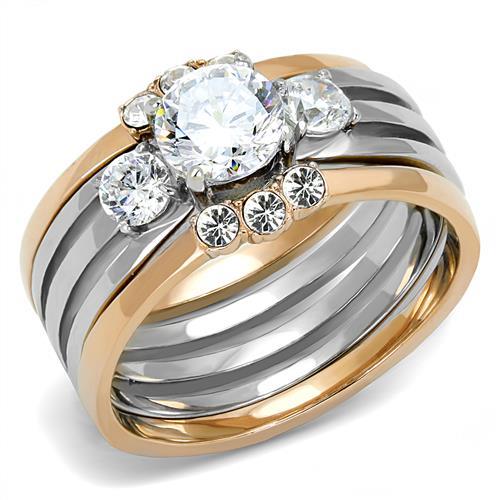 Rose Gold Rings TK3212 Two-Tone Rose Gold Stainless Steel Ring with CZ