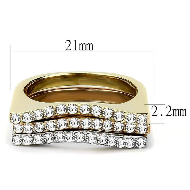 Rose Gold Rings TK3234 Three ToneGold Stainless Steel Ring with Crystal