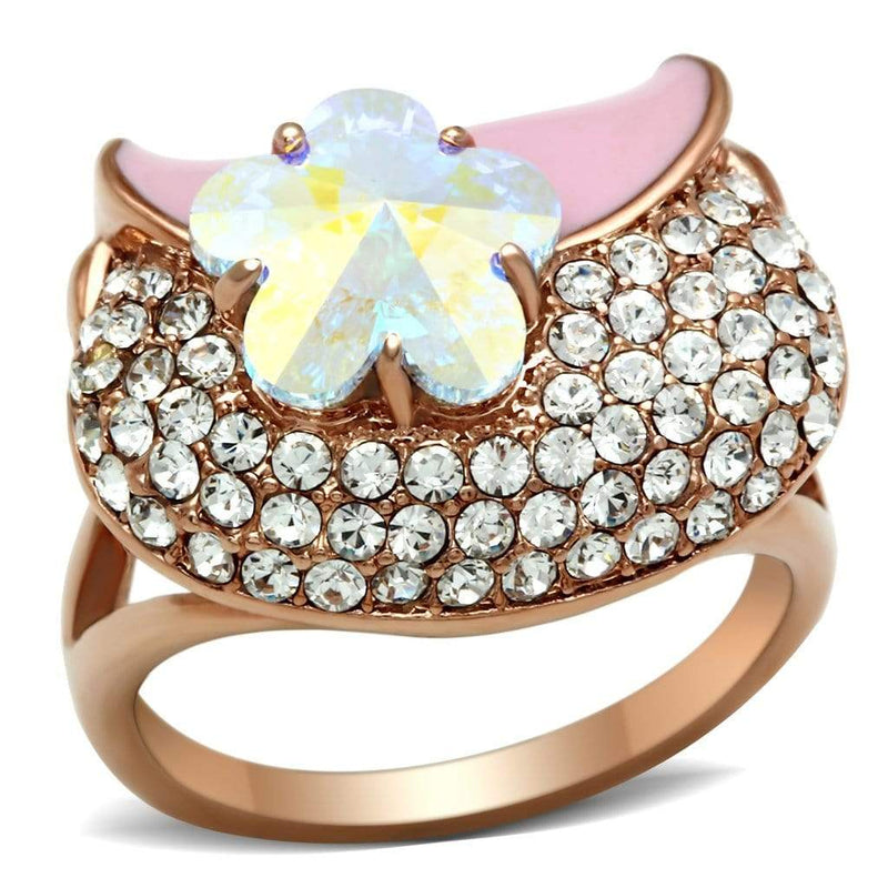 Silver Jewelry Rings Rose Gold Wedding Rings GL220 Rose Gold - Brass Ring with Crystal Alamode Fashion Jewelry Outlet