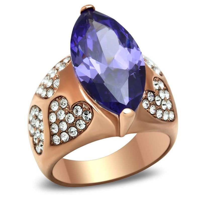 Silver Jewelry Rings Rose Gold Wedding Rings GL241 Rose Gold - Brass Ring with CZ in Tanzanite Alamode Fashion Jewelry Outlet