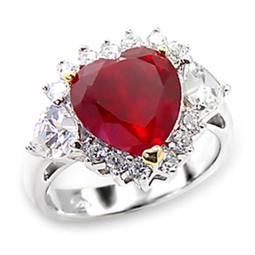 Silver Jewelry Rings Silver Band Ring Womens 6X062 - 925 Sterling Silver Ring with Synthetic in Ruby Alamode Fashion Jewelry Outlet