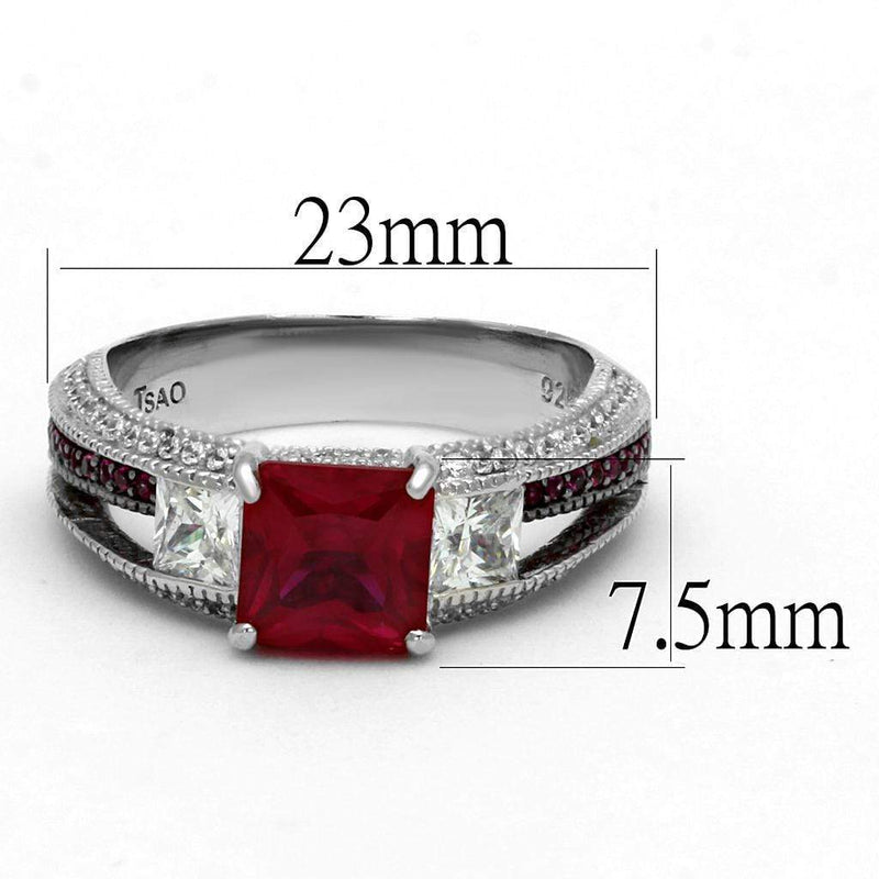 Silver Rings TS545 Rhodium + Ruthenium 925 Sterling Silver Ring in Ruby