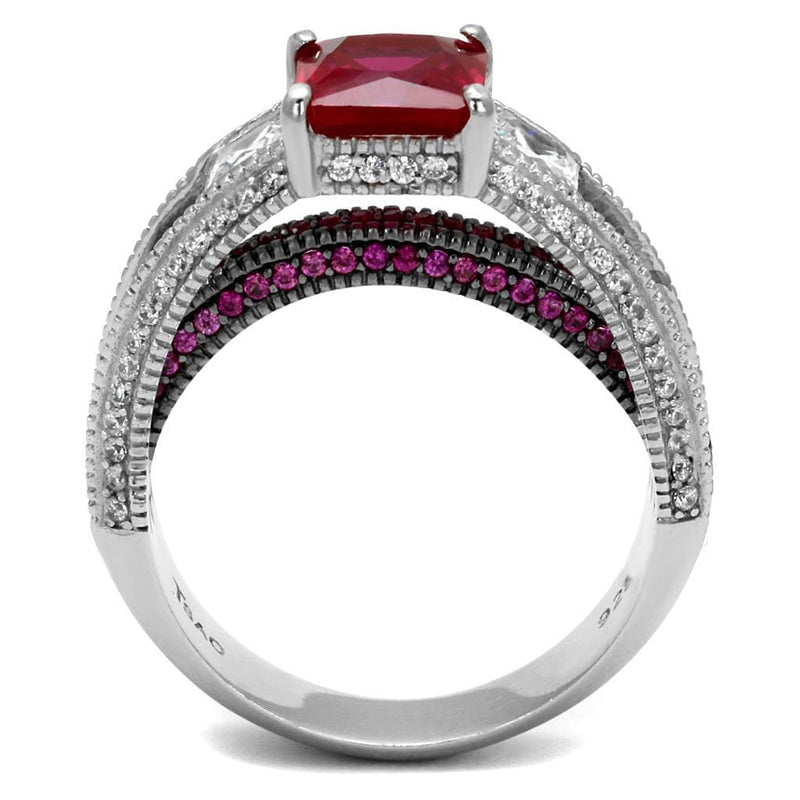 Silver Rings TS545 Rhodium + Ruthenium 925 Sterling Silver Ring in Ruby