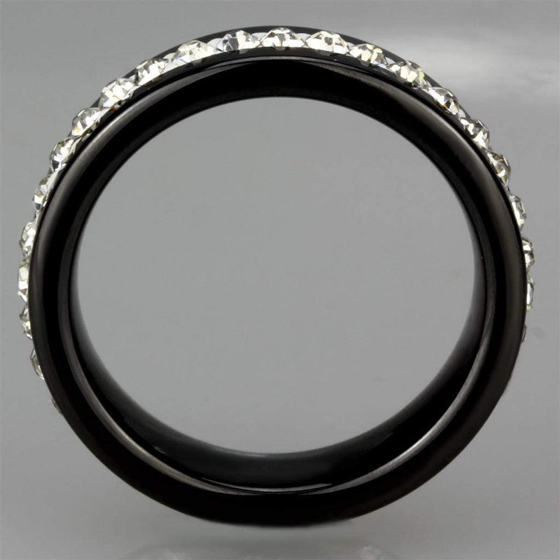 Silver Jewelry Rings Simple Engagement Rings 3W969 Stainless Steel Ring with Ceramic in Jet Alamode Fashion Jewelry Outlet