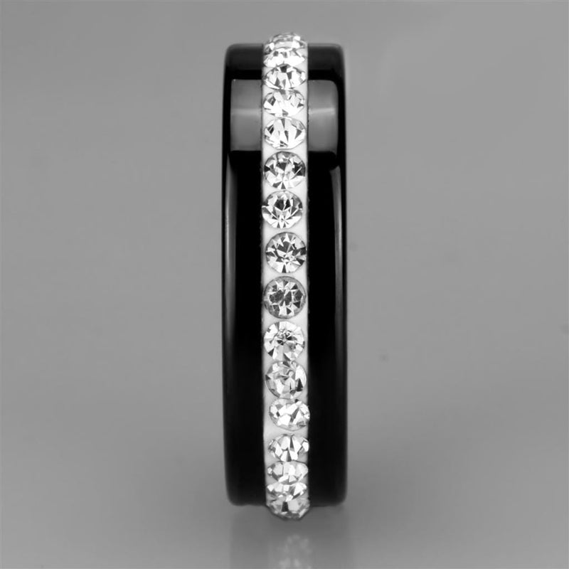 Silver Jewelry Rings Simple Engagement Rings 3W969 Stainless Steel Ring with Ceramic in Jet Alamode Fashion Jewelry Outlet