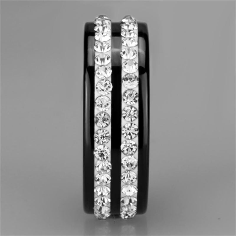 Silver Jewelry Rings Simple Engagement Rings 3W971 Stainless Steel Ring with Ceramic in Jet Alamode Fashion Jewelry Outlet