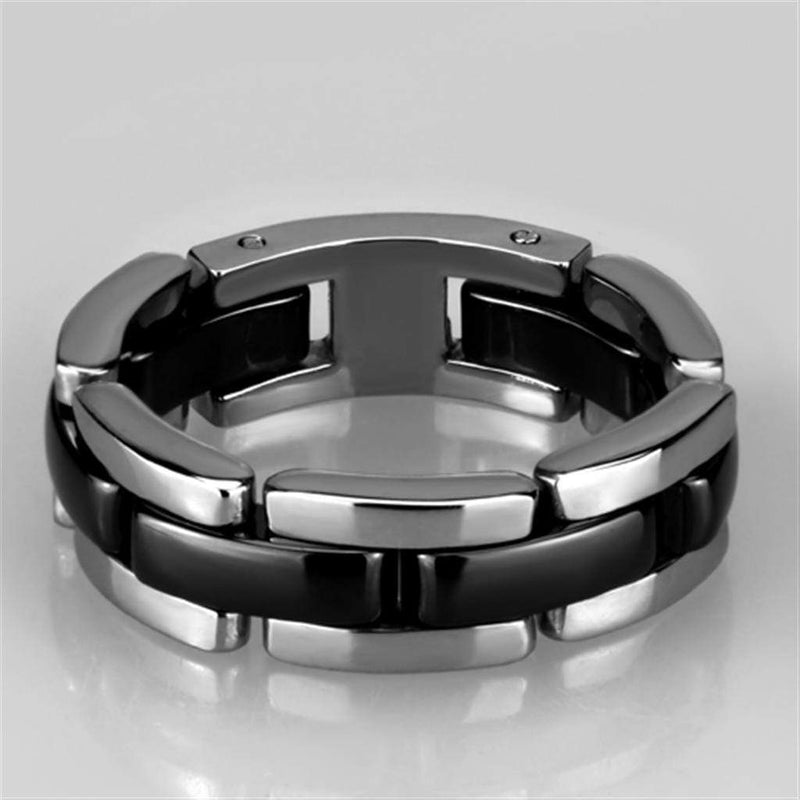 Silver Jewelry Rings Simple Engagement Rings 3W972 Stainless Steel Ring with Ceramic in Jet Alamode Fashion Jewelry Outlet